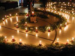 a photo of a solstice spiral laid on the floor